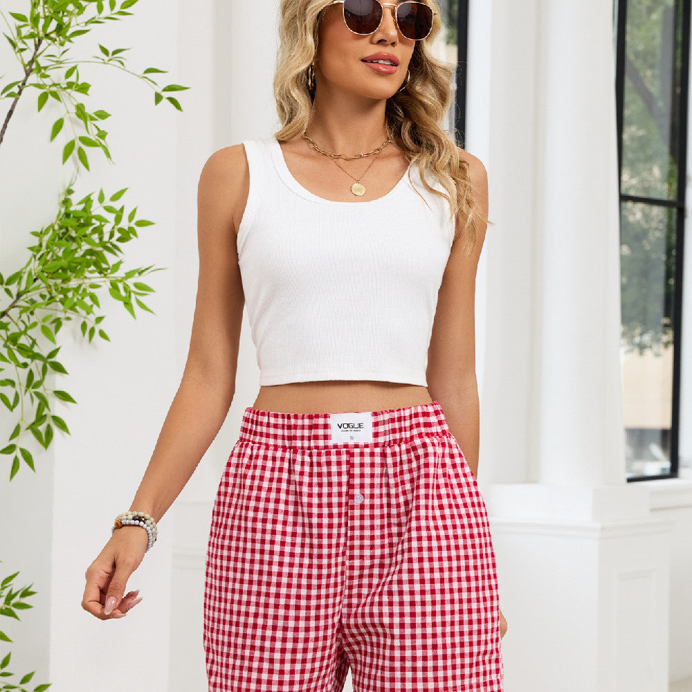 Plaid Print Casual Beach Shorts