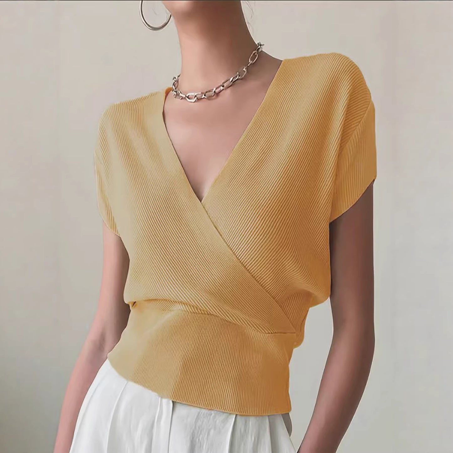 V-Neck Knit Crop Top