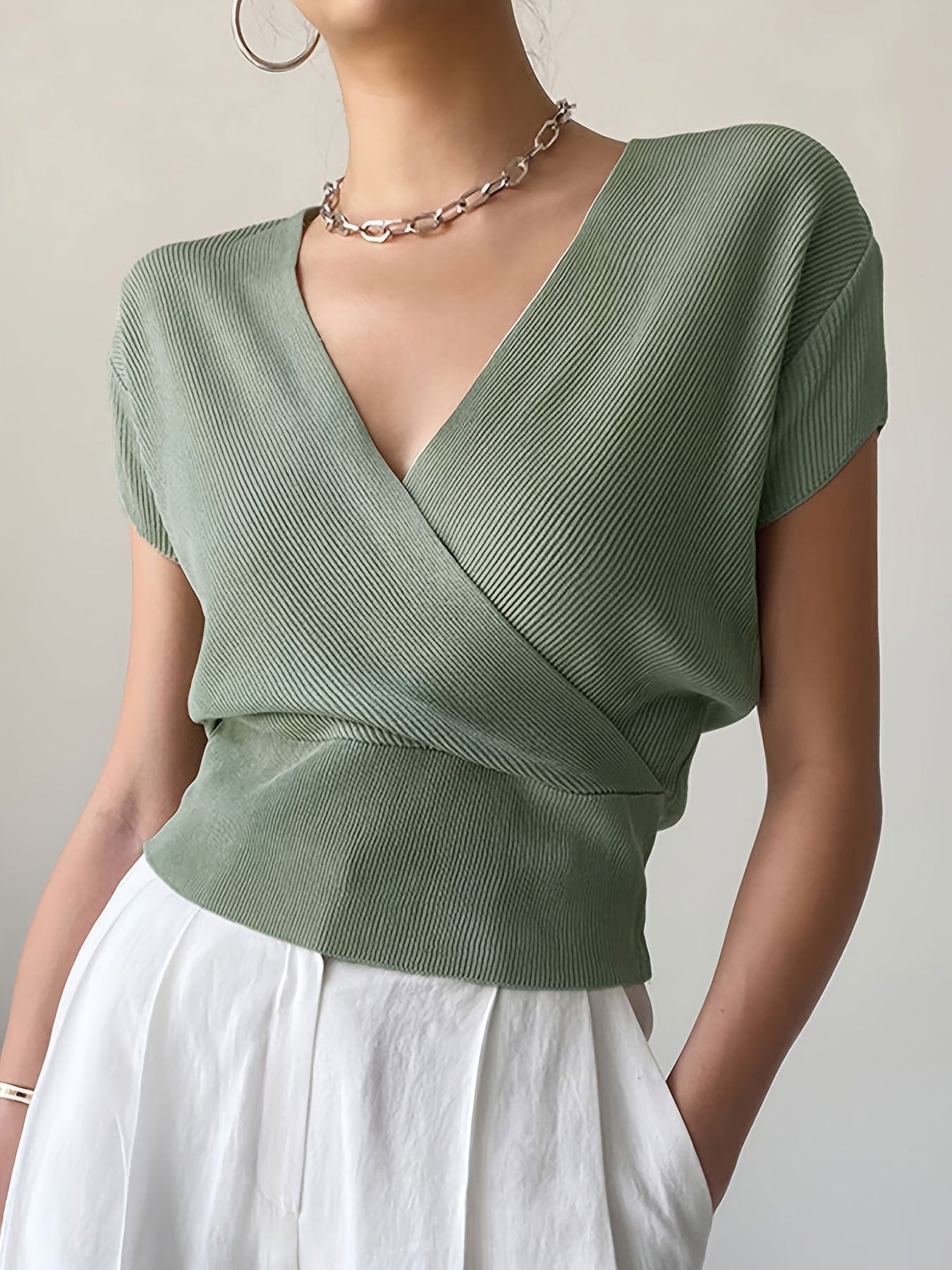 V-Neck Knit Crop Top