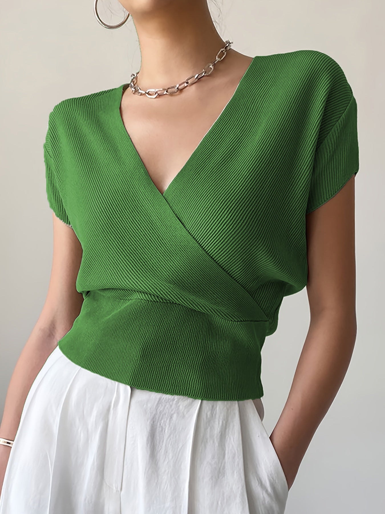 V-Neck Knit Crop Top