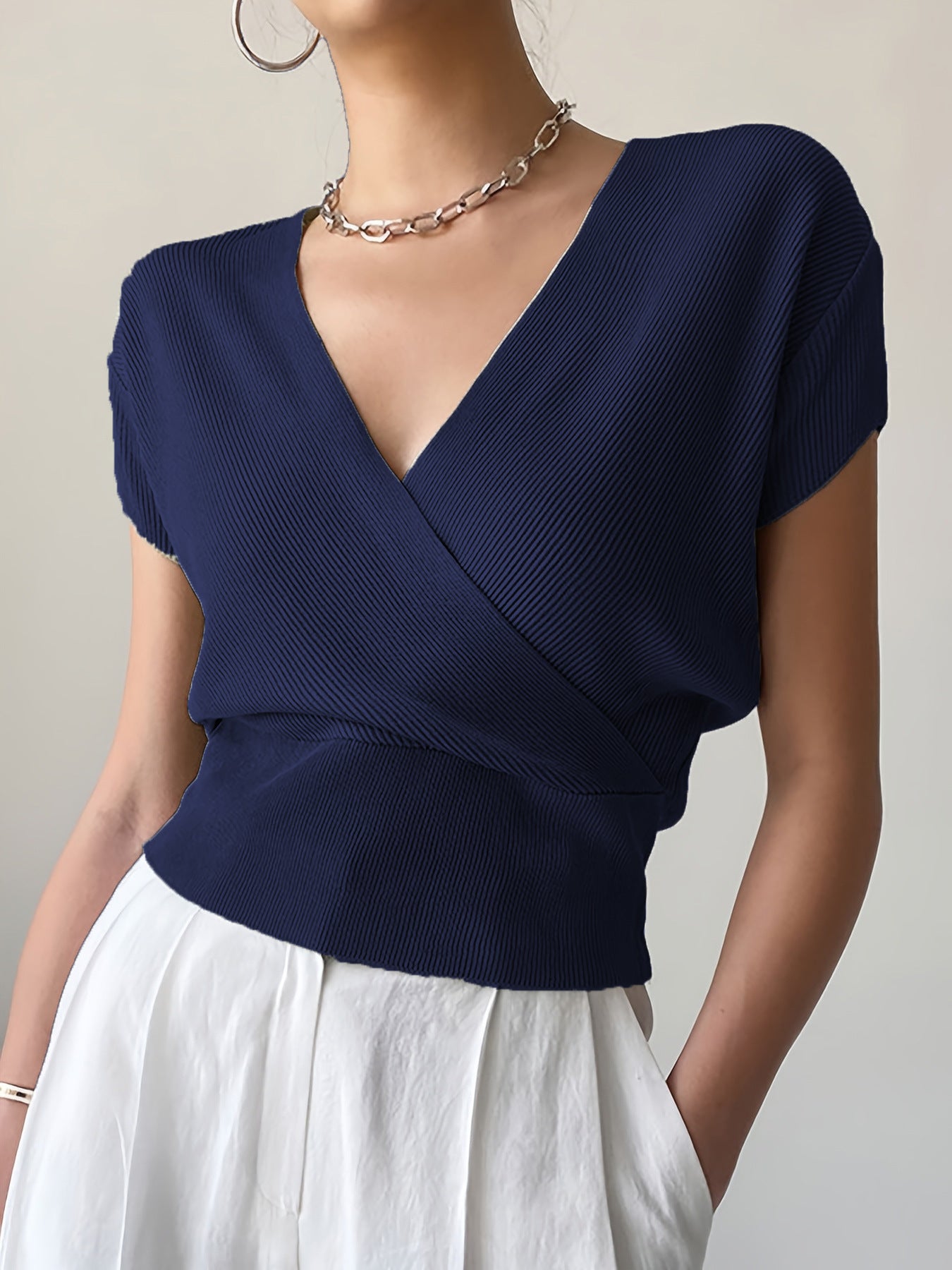 V-Neck Knit Crop Top