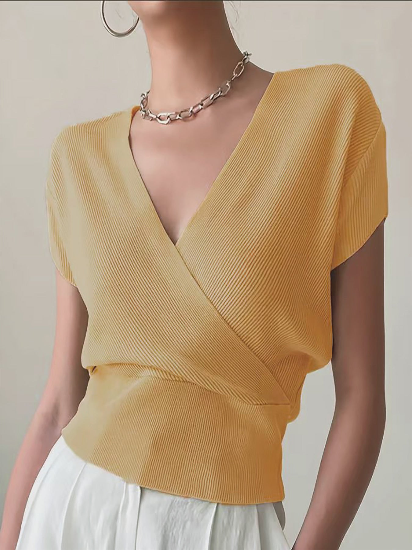 V-Neck Knit Crop Top