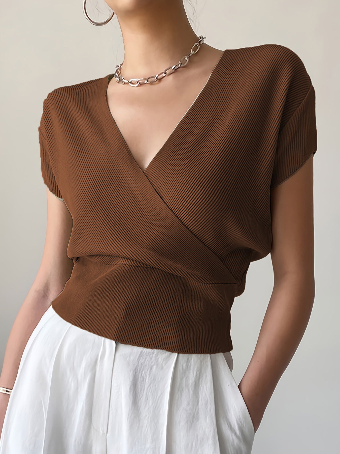 V-Neck Knit Crop Top