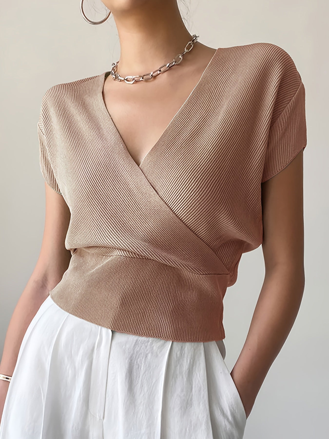 V-Neck Knit Crop Top