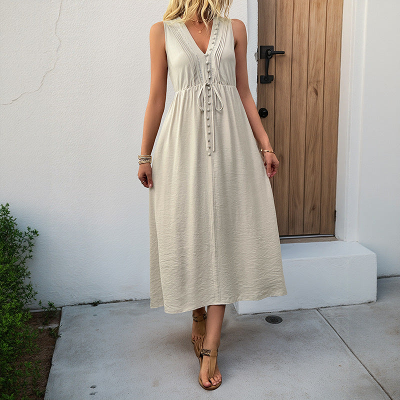 Solid V-Neck Sleeveless Tank Dress