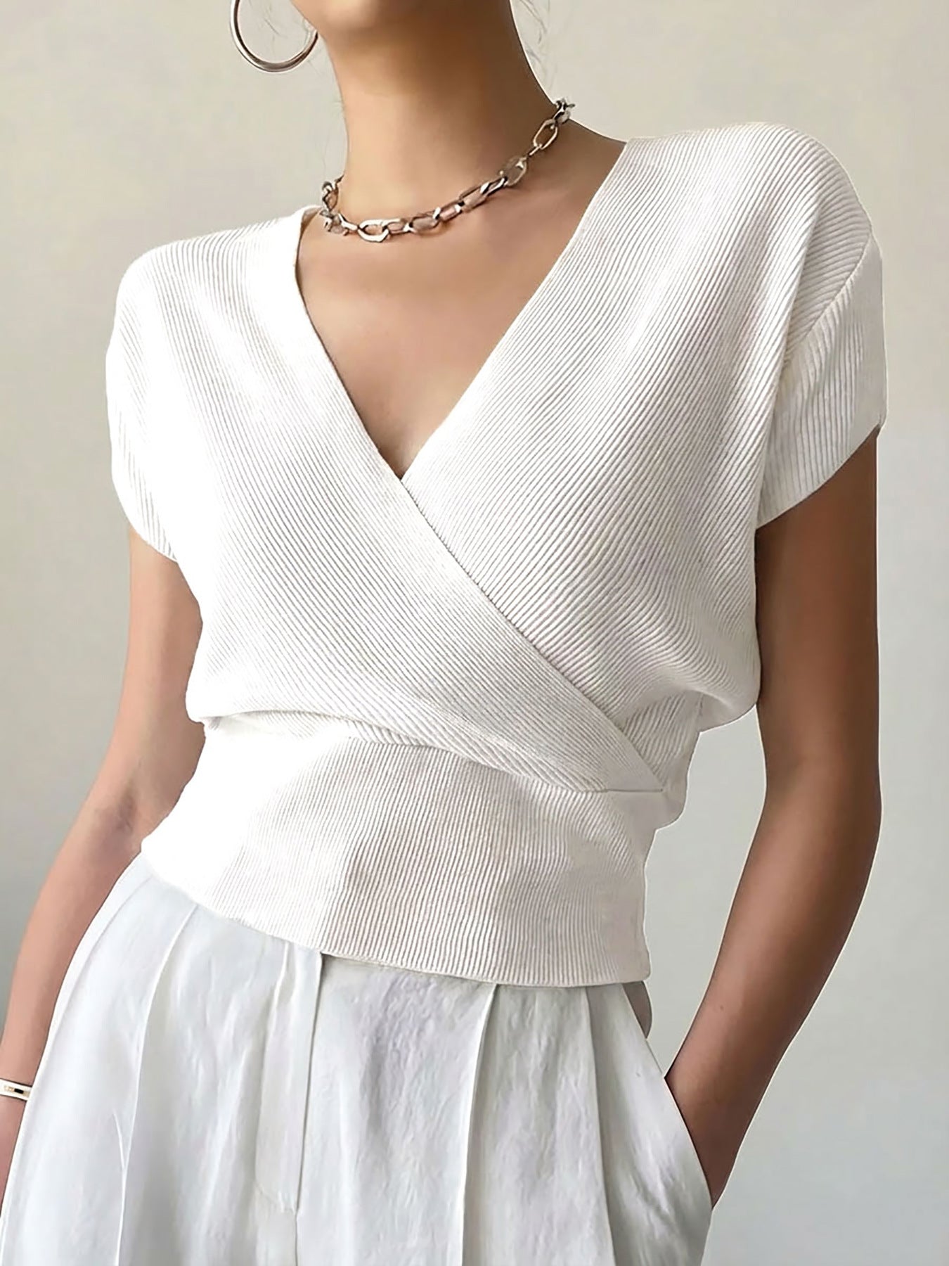V-Neck Knit Crop Top