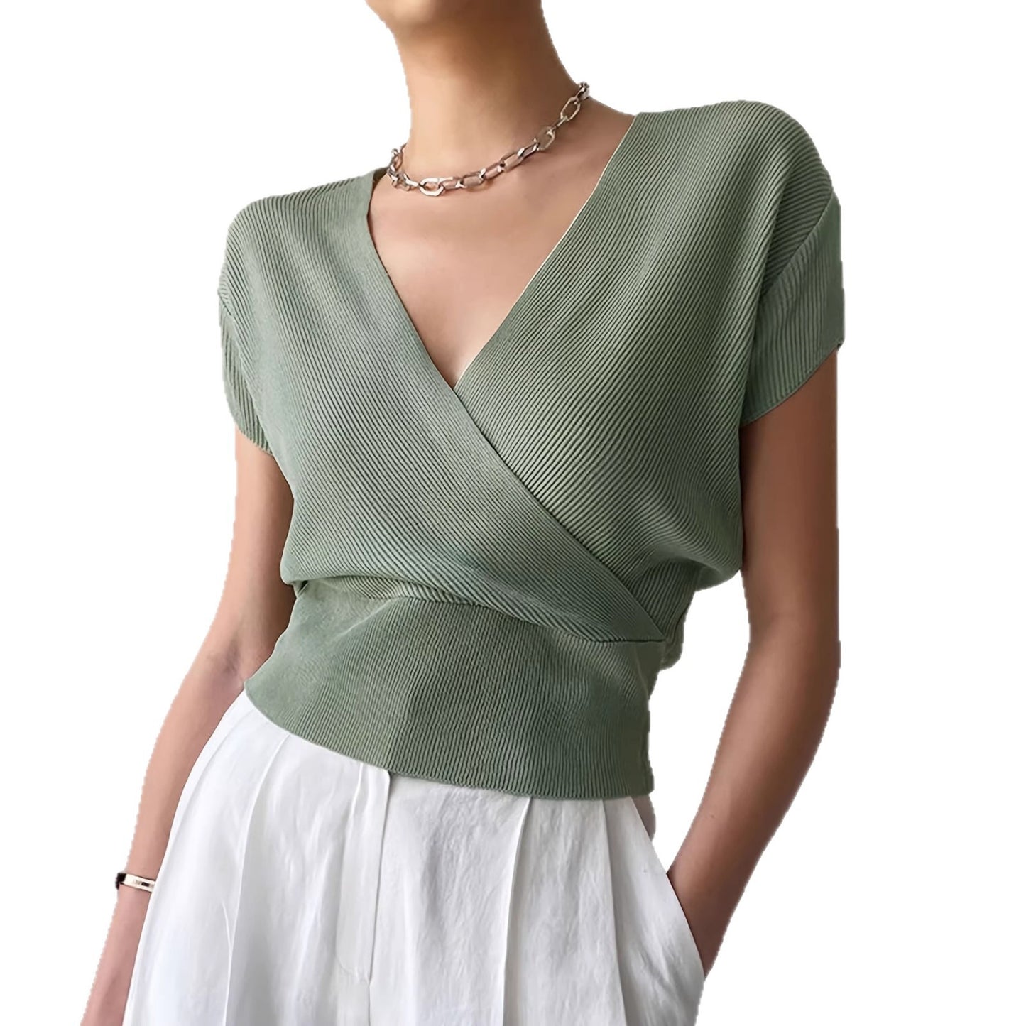 V-Neck Knit Crop Top