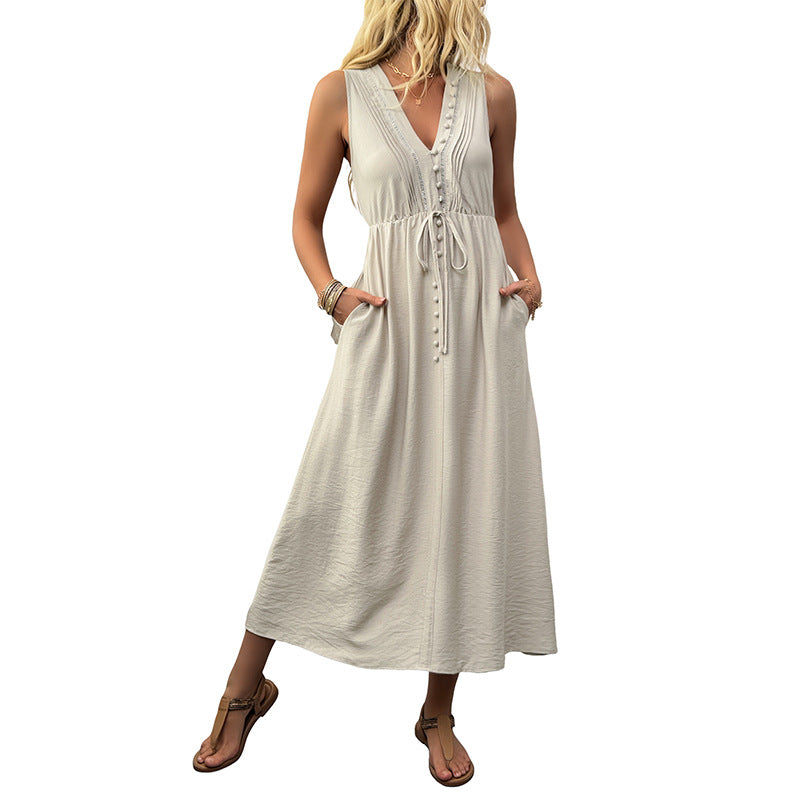 Solid V-Neck Sleeveless Tank Dress