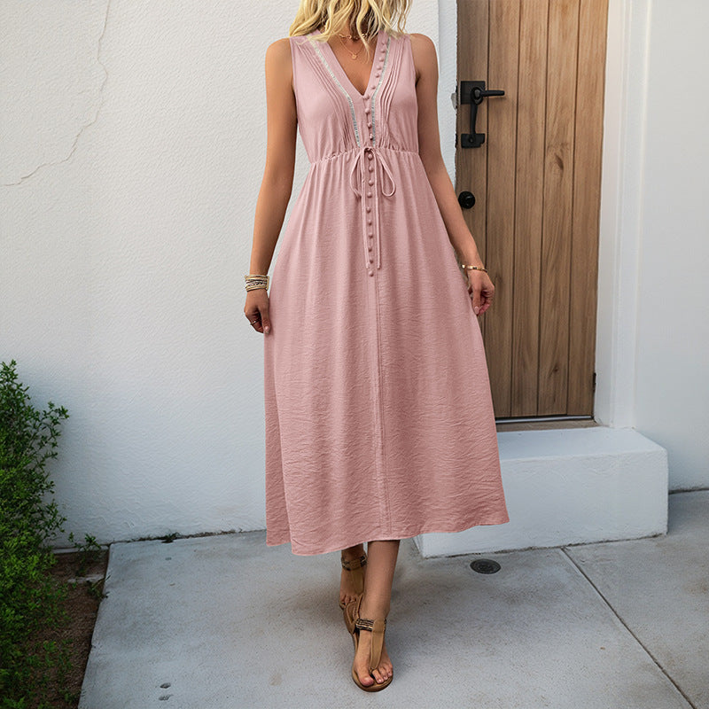 Solid V-Neck Sleeveless Tank Dress
