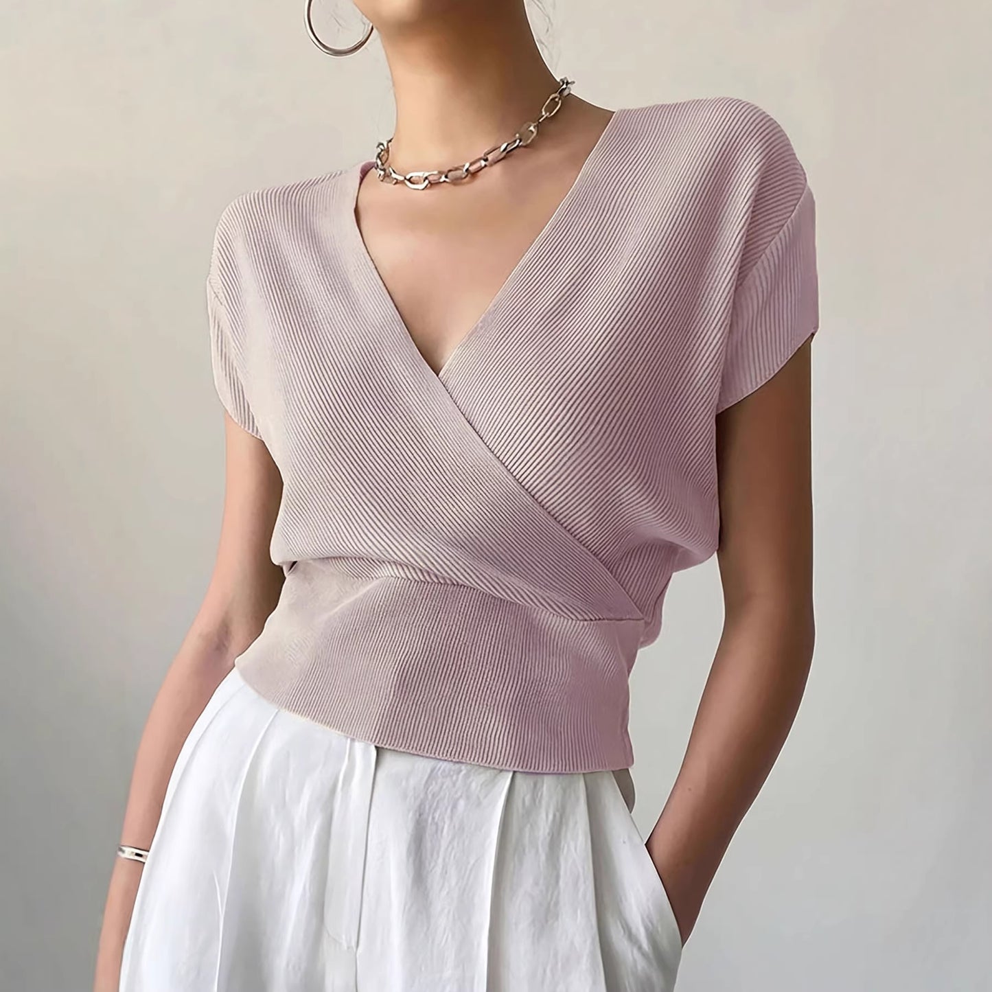 V-Neck Knit Crop Top