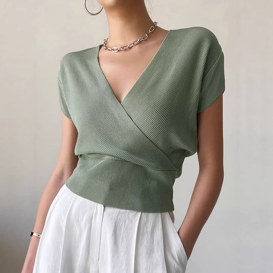 V-Neck Knit Crop Top