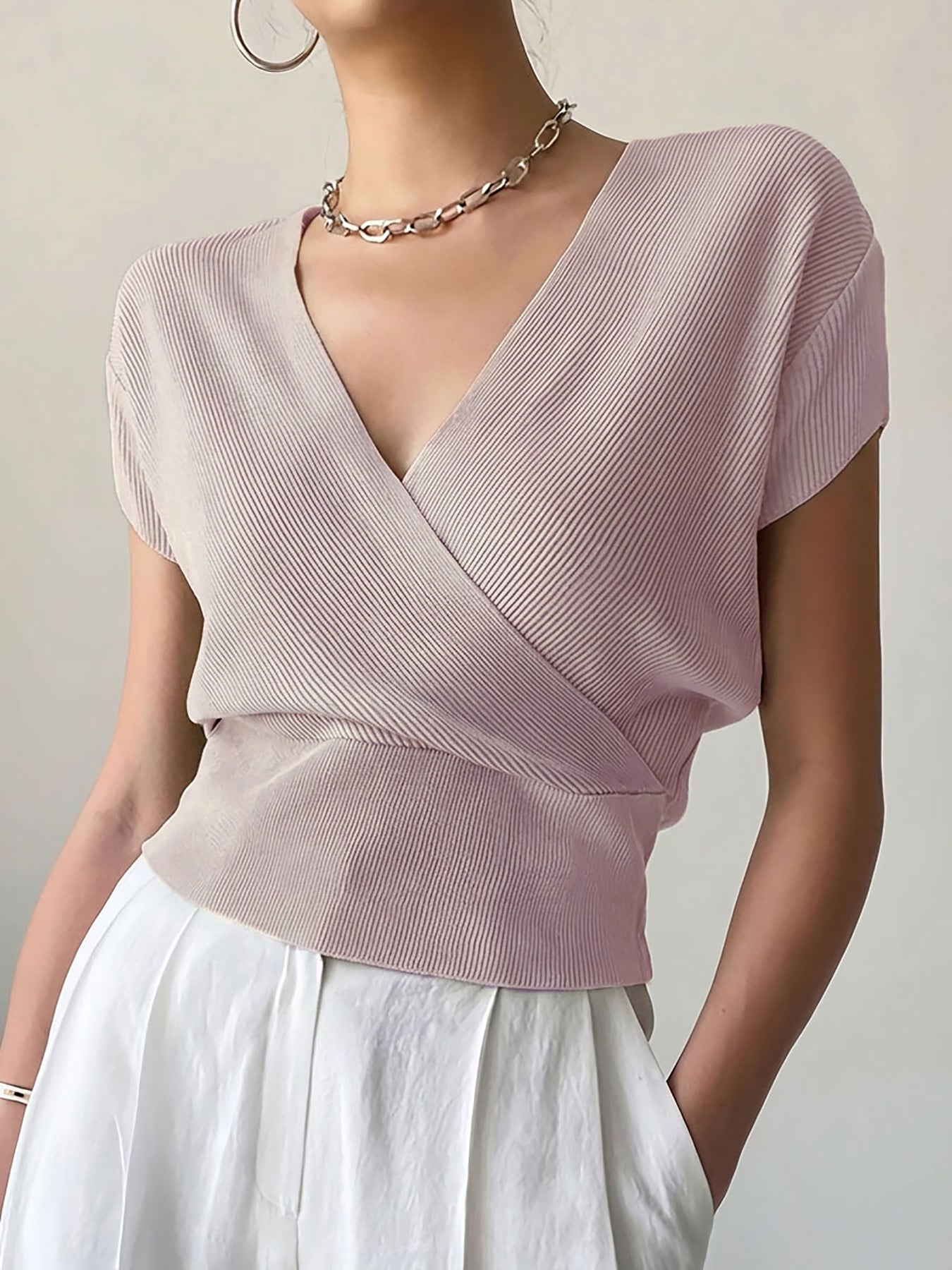 V-Neck Knit Crop Top