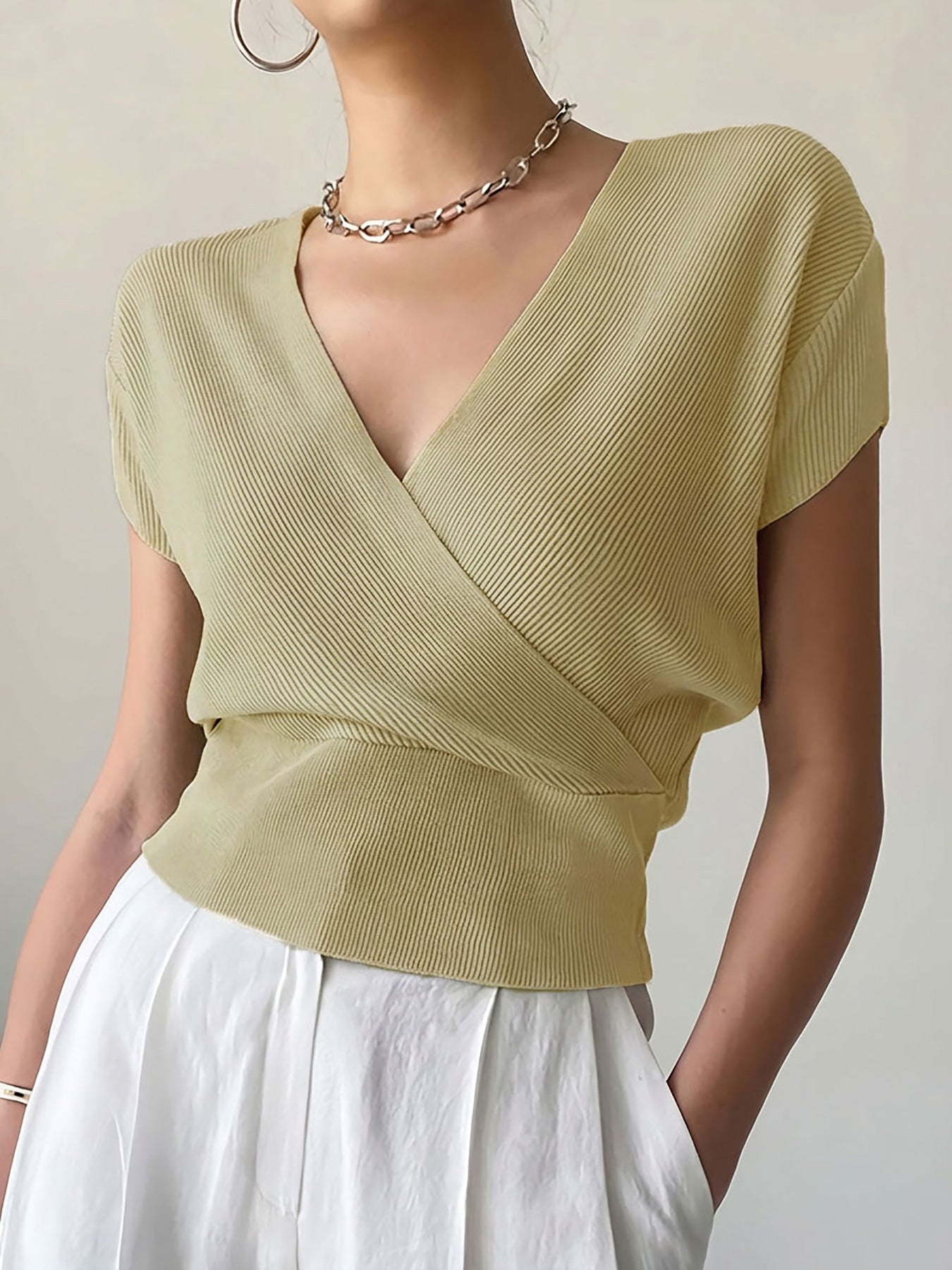 V-Neck Knit Crop Top