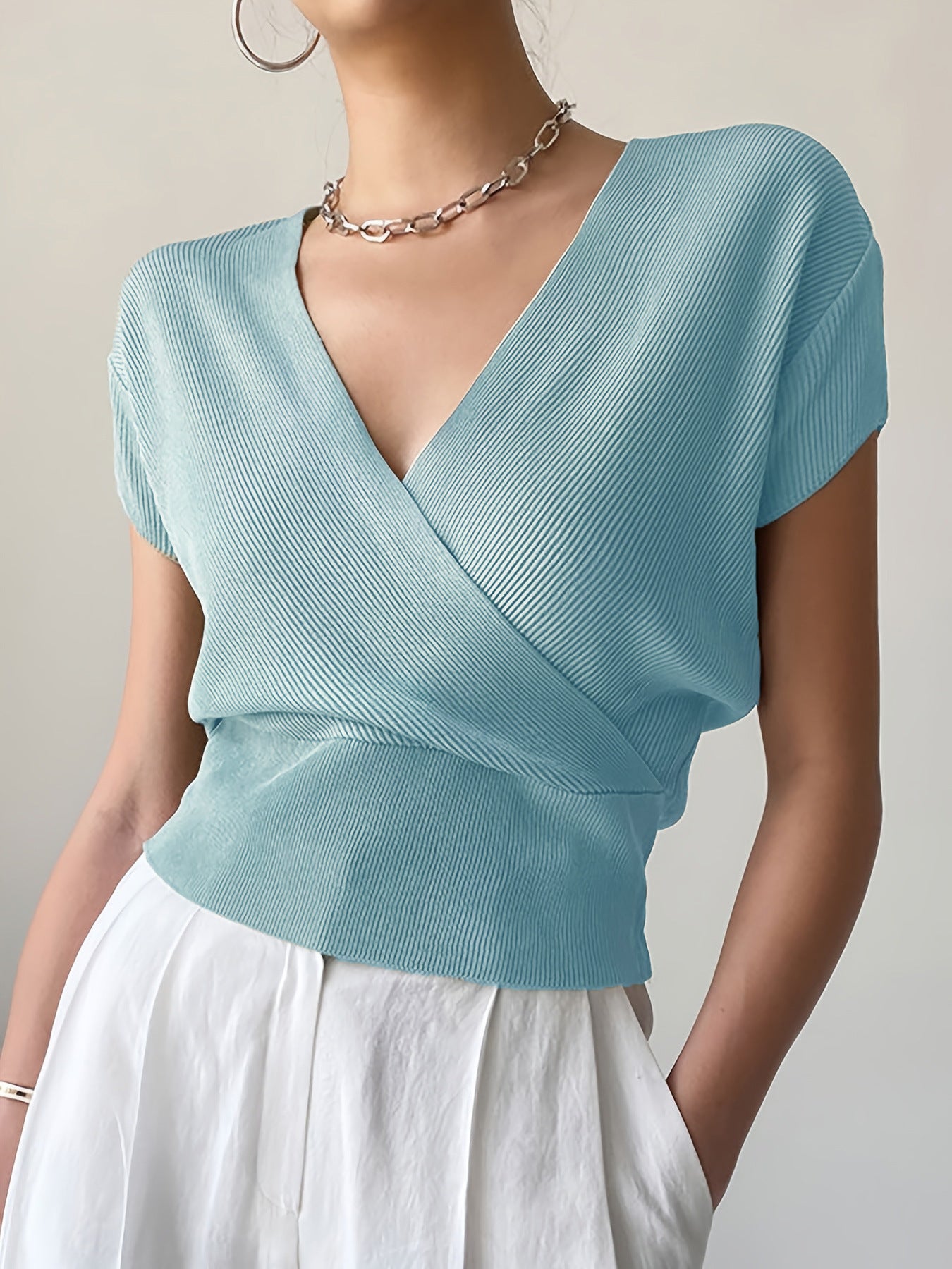 V-Neck Knit Crop Top