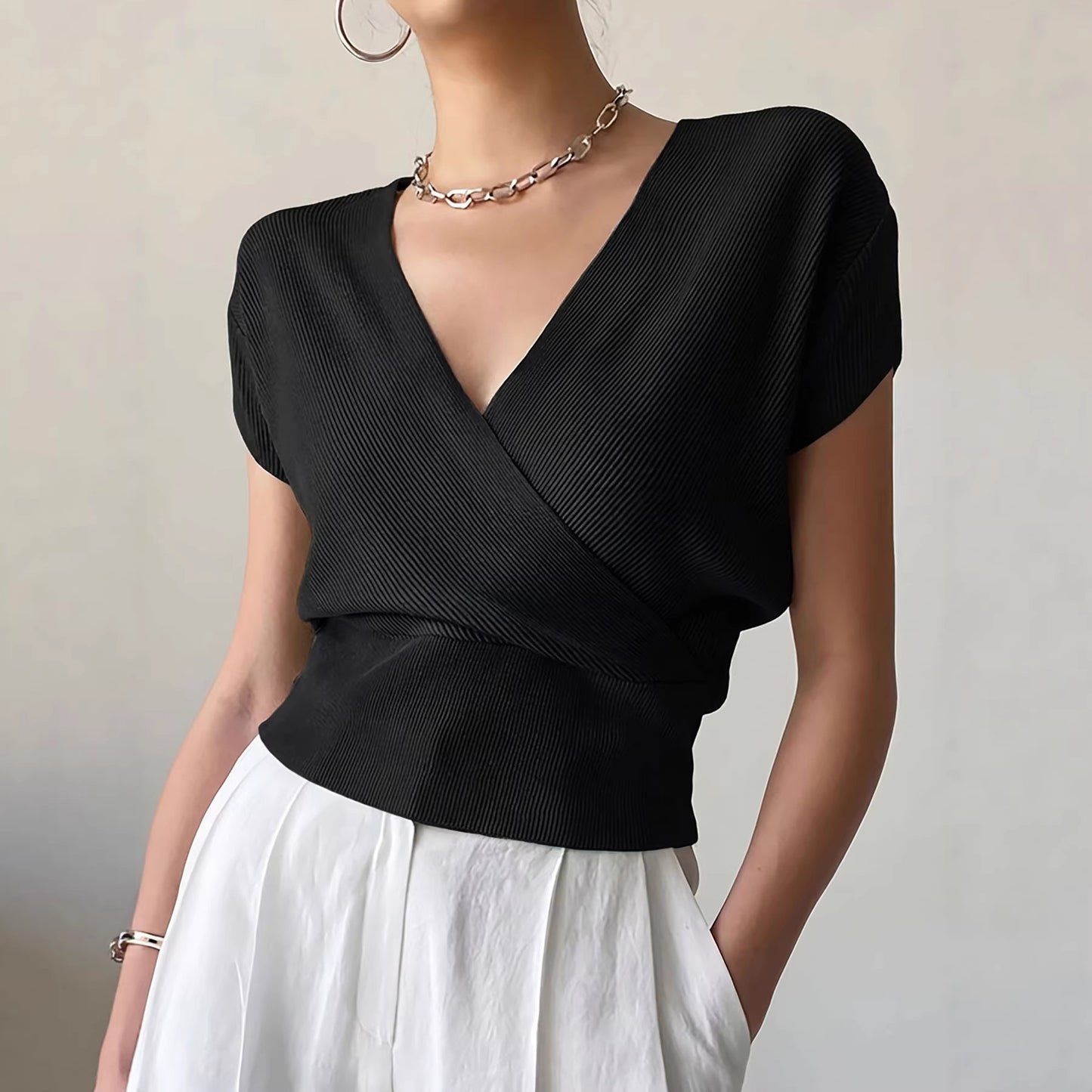 V-Neck Knit Crop Top
